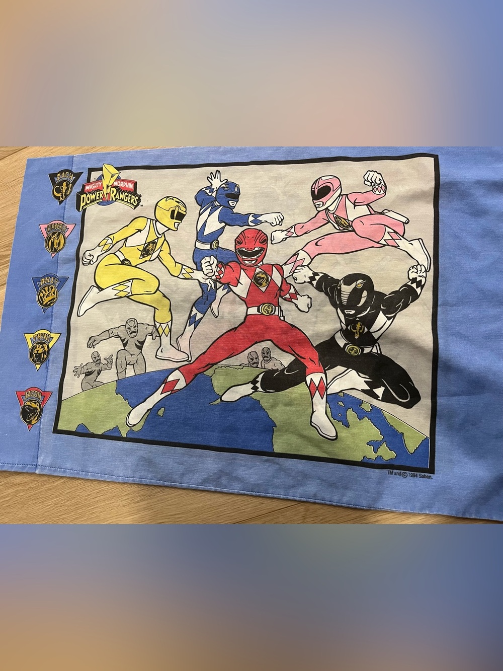 1994 Power Rangers Pillow Case- Multicolor (Red, Blue, Pink, Yellow, Black)